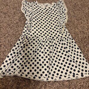 Tea Collection Polka Dot Dress 8 Tan Short Flutter Sleeves 100% Cotton A Line